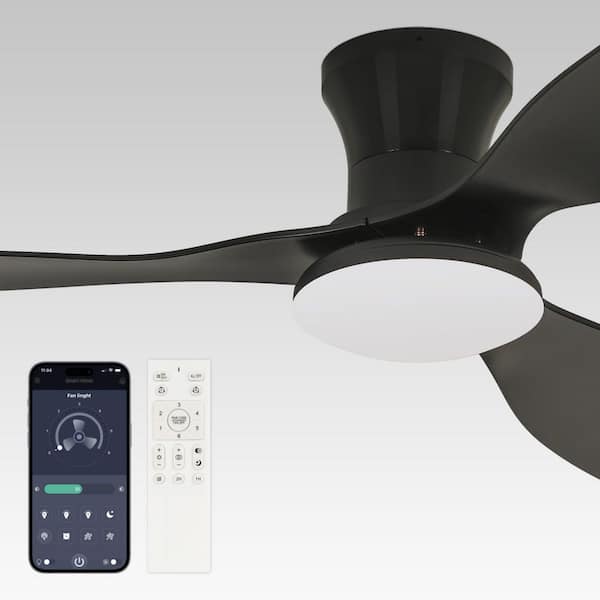 52 in. LED Black Indoor Modern Ceiling Fan with Light, with Remote Quiet DC Motor, 3-Color Dimmable, for Bedroom Kitchen