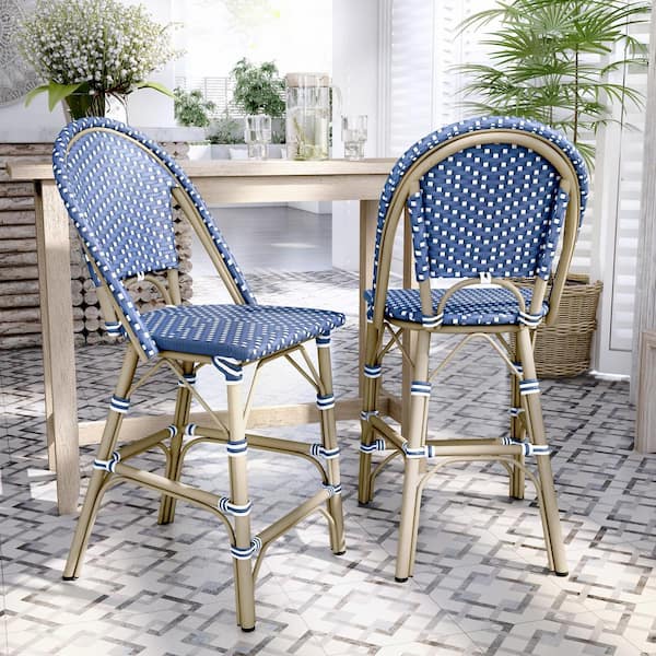 Pitcairn 41 in. Blue and White Aluminum Outdoor Bar Stool (2-Pack)