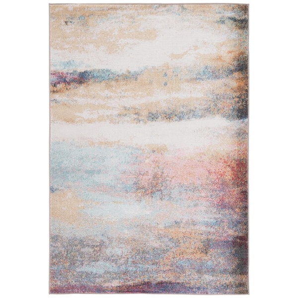 SAFAVIEH Phoenix 9 ft. x 12 ft. Rust Blue/Ivory Marble Gradient Area ...