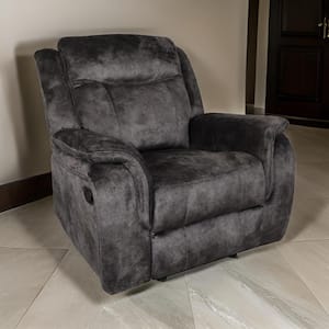 Gray Faux Suede Velvet Manual Recliner with Pocket Coils