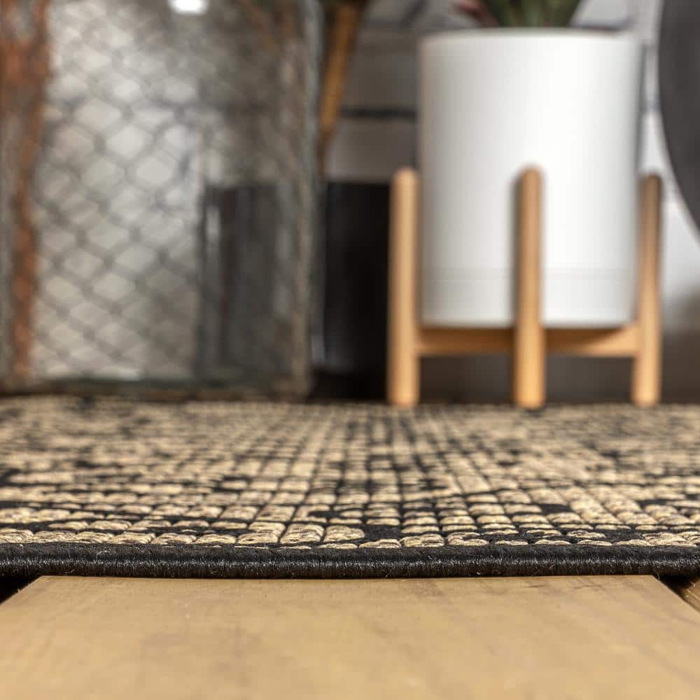Madrid Black and Khaki Synthetic Flat Woven Runner Rug 2 x 8