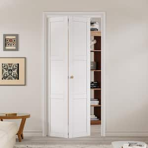 36 in. x 80 in. 3 Lite Solid Core Panel White Primed Composite MDF Interior Closet Bi-Fold Door with Hardware Kit