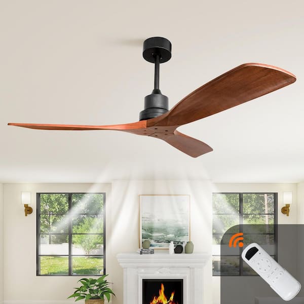 52 in. Outdoor Farmhouse Ceiling Fan with Remote Control Solid Wood Fan Blade Reversible Motor, Downrod Mount