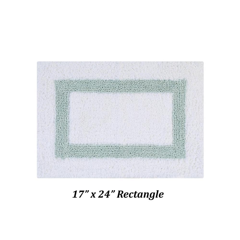 White and Blue Cotton Tufted Reversible Bath Rug Set
