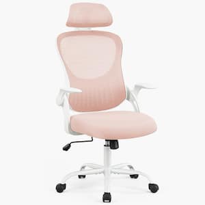 Mesh High Back Ergonomic Computer Task Office Chair in Pink with Flip-up Arms and Headrest
