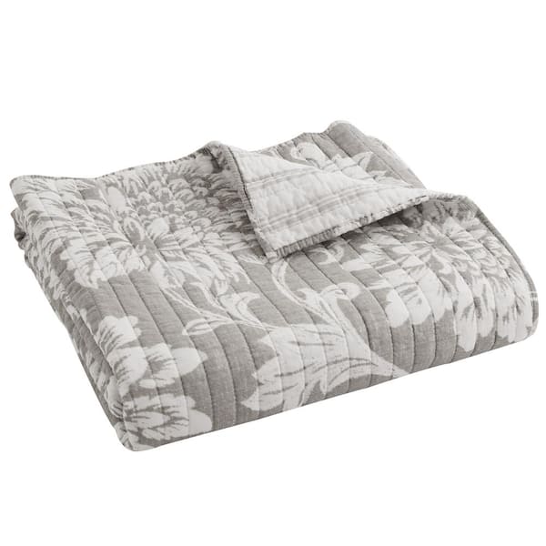 LEVTEX HOME Sanira Taupe White Floral/Stripe Quilted Cotton Throw Blanket