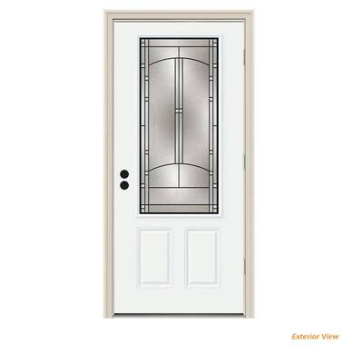 32 in. x 80 in. 3/4 Lite Idlewild White Painted Steel Prehung Left-Hand Outswing Front Door w/Brickmould