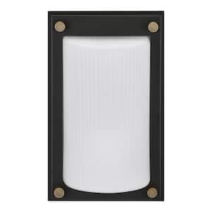 Pearson's 11 in. Matte Black with Vintage Brass Hardwired Outdoor Wall Lantern Sconce with No Bulbs Included