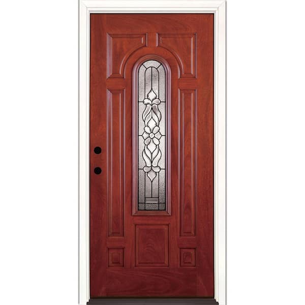 Feather River Doors 37.5 in. x 81.625 in. Lakewood Patina Center Arch Lite Stained Cherry Mahogany Right-Hand Fiberglass Prehung Front Door