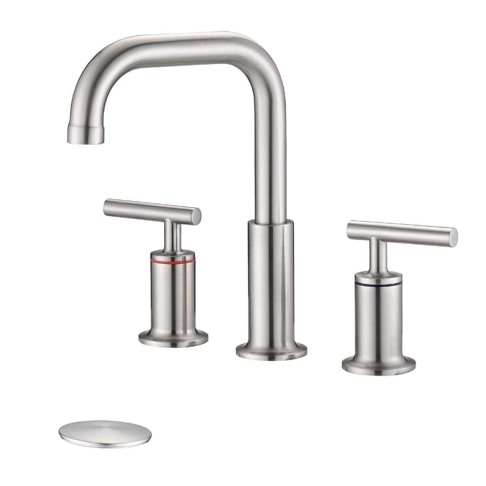 8 in. Widespread Double Handle Bathroom Faucet with Drain Kit in Brushed Nickel price history on PriceWatchPro
