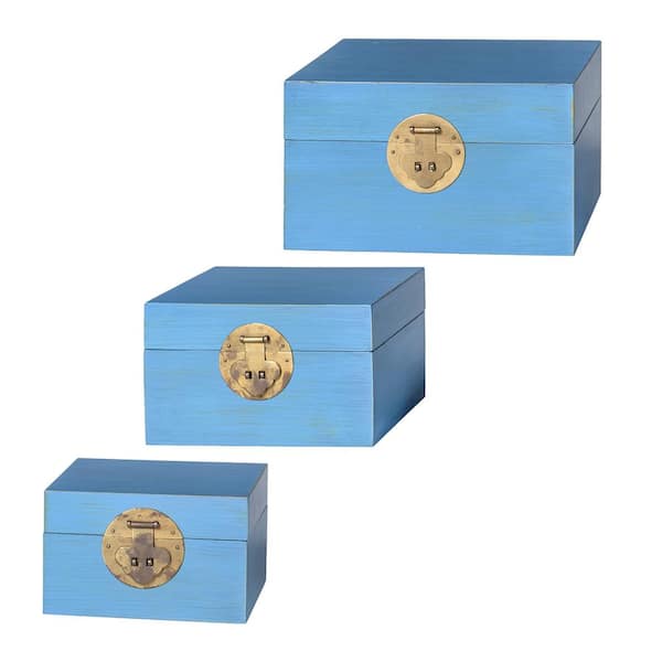 PRIVATE BRAND UNBRANDED Currata Dann Foley Blue Wooden Chinoiserie  Decorative Boxes (Set of 3) DFA731191HDDS - The Home Depot