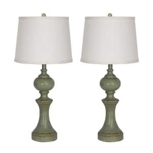 19.5 in. H 1-Light Distressed Dark Green Finish Table Lamp Set With Shade and Clear SPT-2 Cable (Set of 2)