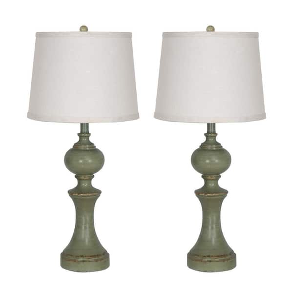 Pia Ricco 19.5 in. H 1-Light Distressed Dark Green Finish Table Lamp Set With Shade and Clear SPT-2 Cable (Set of 2)