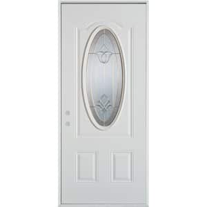 36 in. x 80 in. Traditional Brass 3/4 Oval Lite 2-Panel Prefinished White Right-Hand Inswing Steel Prehung Front Door