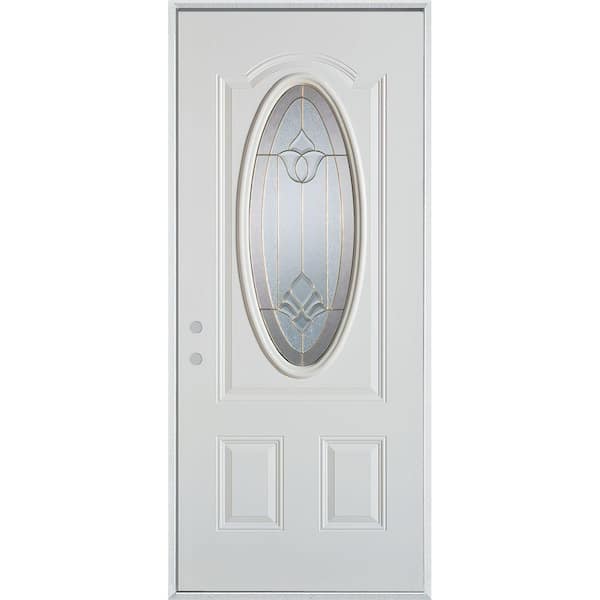 Stanley Doors 36 in. x 80 in. Traditional Brass 3/4 Oval Lite 2-Panel Prefinished White Right-Hand Inswing Steel Prehung Front Door