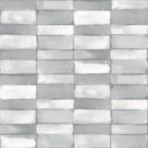 A-Street Prints Braden Tile Grey Metallic Paper Wallpaper Sample