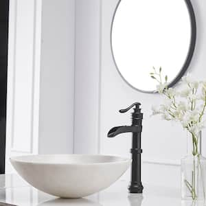 Single Hole Single Handle Waterfall Bathroom Vessel Sink Faucet With Pop-Up Drain Assembly in Matte Black