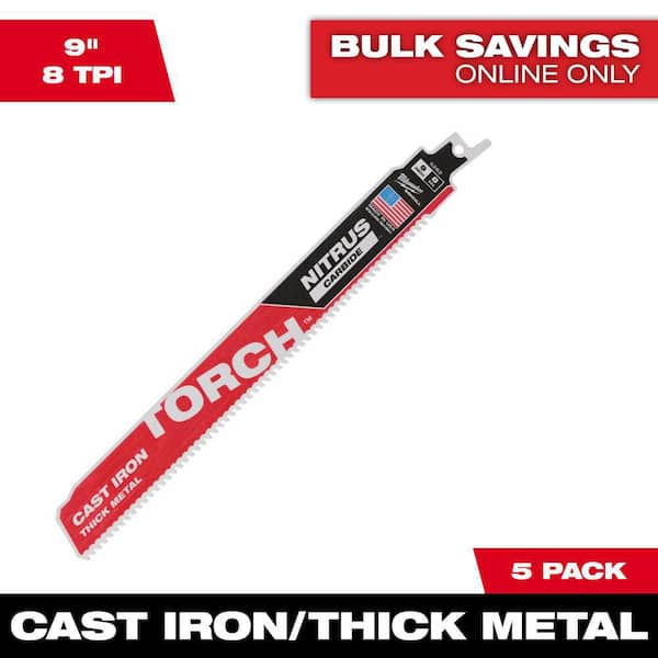 Milwaukee 9 in. 8 TPI TORCH Nitrus Carbide Teeth Metal Cutting SAWZALL Reciprocating Saw Blade (5-Pack)