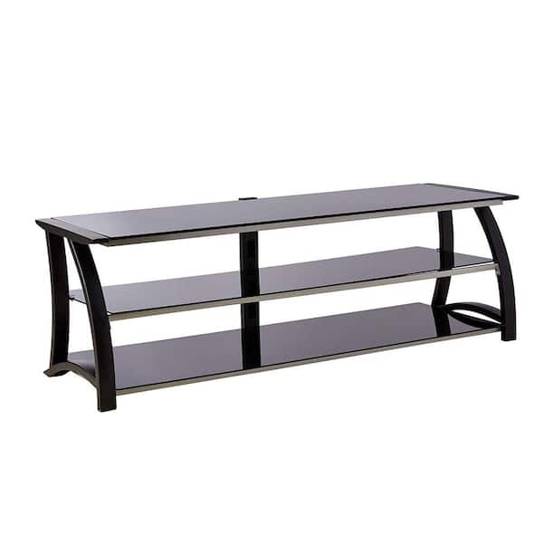 Benjara 60 in. Black and Silver Composite TV Stand Fits TVs Up to 60 in. with Cable Management