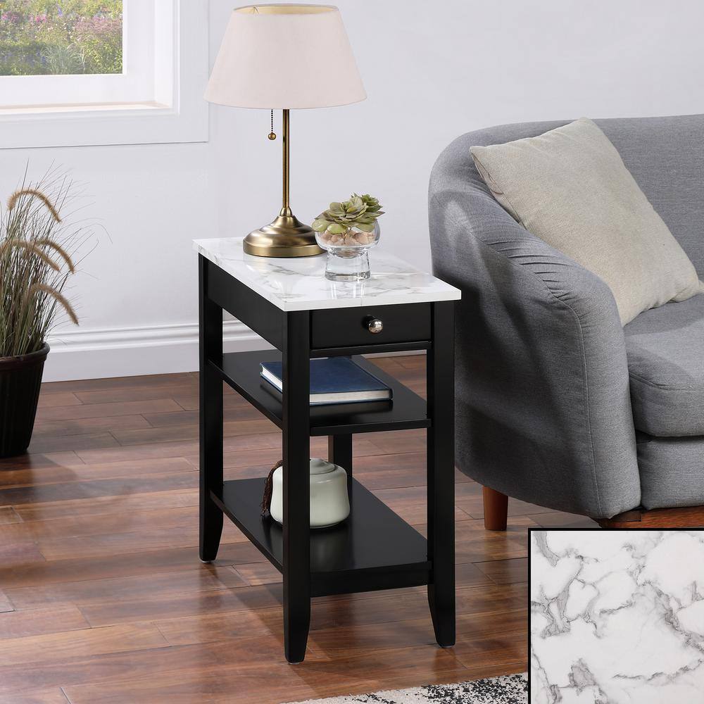 American Heritage 23.5 in. White Faux Marble/Black Birch Veneer Rectangle MDF End Table with 1 Drawer and Shelves price history on PriceWatchPro