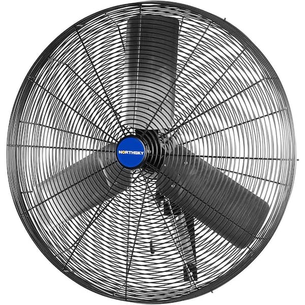 30 in. 2 Speeds Non Oscillating Wall Mount Fan in Black with 7,250 CFM, 1/4 HP Motor, 45° Tilt for Warehouse/Factory
