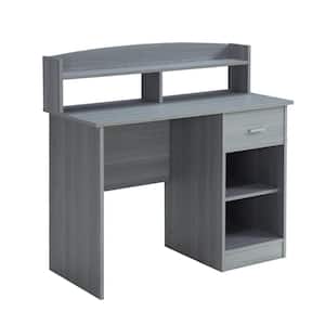 41 in. Rectangular Gray Wood 1-Drawer Computer Desk with Shelf