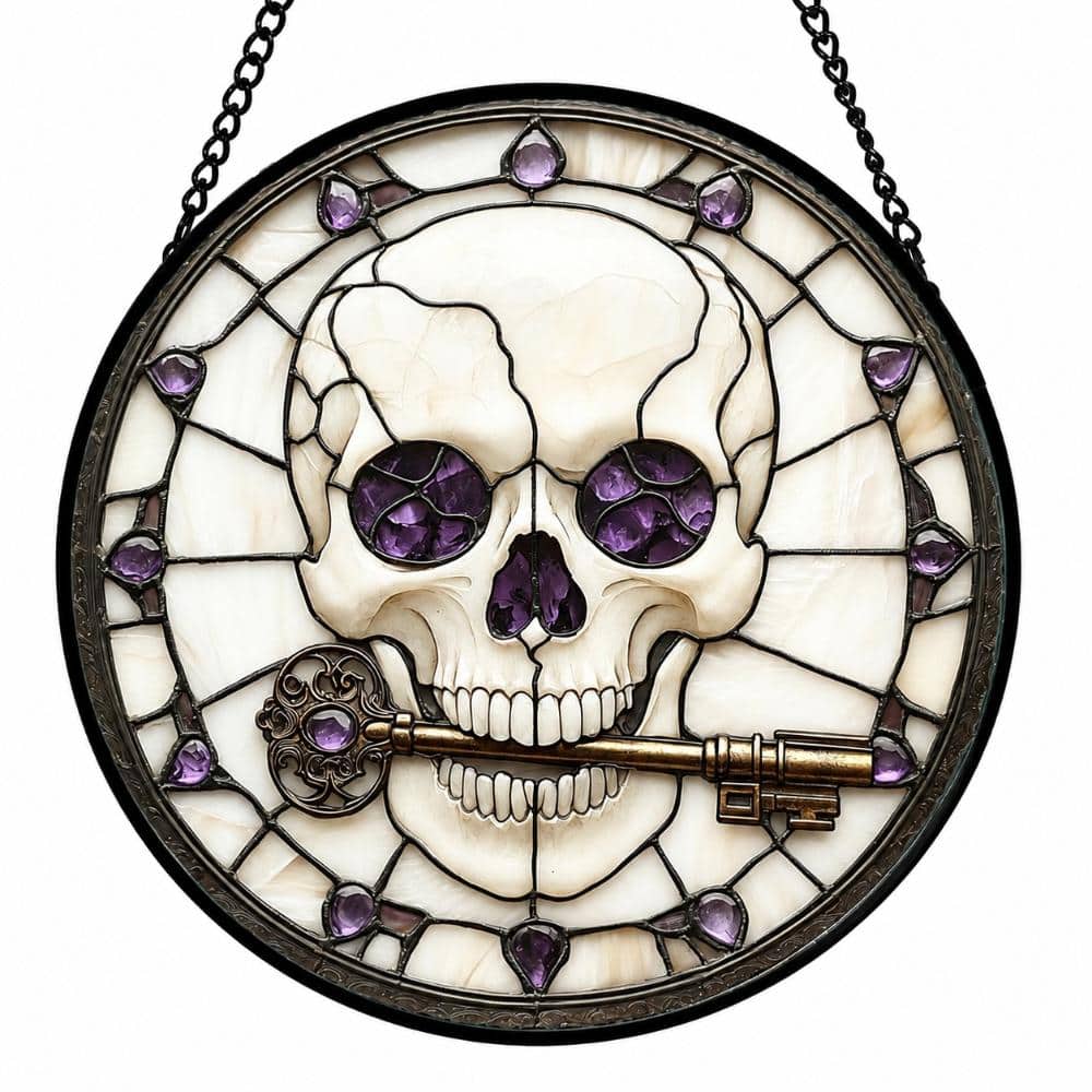 Purple Halloween Stained Glass Window Hanging Skull Suncatcher with Hanging Chain for Doors and Windows price history on PriceWatchPro