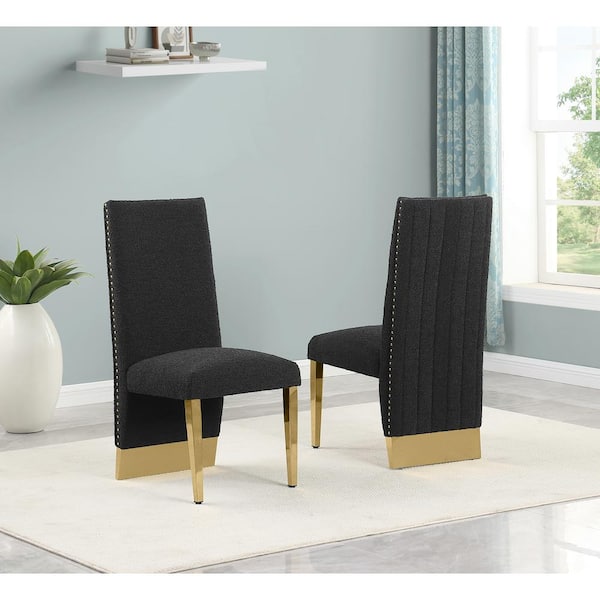 Best Quality Furniture Meena Black Color Gold Chrome Iron Legs Boucle Fabric Side Chair (Set of 2)