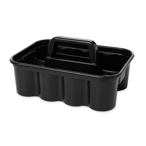RW Clean Black Plastic Cleaning Caddy - 3 Compartments, with Handle - 15  1/4 x 13 1/4 x 6 3/4 - 1 count box