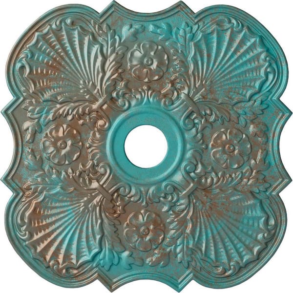 Ekena Millwork 1-3/8 in. x 29 in. x 29 in. Polyurethane Flower Ceiling Moulding, Copper Green Patina