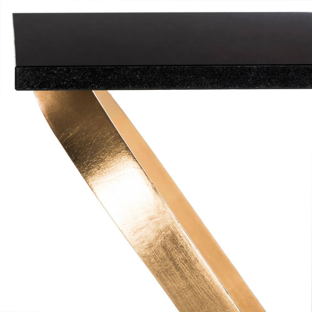 Transitional Black & Gold Leaf Glass Top Rectangular Side Table