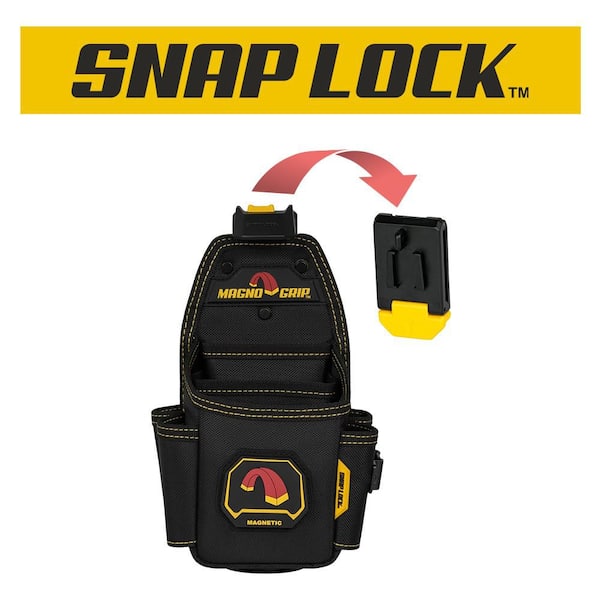 Snap Lock Utility Tool Pouch with Magnetic Storage and Tape Measure Clip