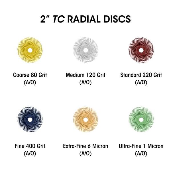 Ultra-Fine 1 Micron 3” TC Radial Bristle Discs Dedeco Sunburst 12 Pack 3/8” Arbor Industrial Thermoplastic Rotary Cleaning and Polishing Tool 