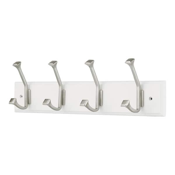 Home Decorators Collection 18 in. White Hook Rack with 4 Satin Nickel Hooks  (2-Pack) 64371 - The Home Depot