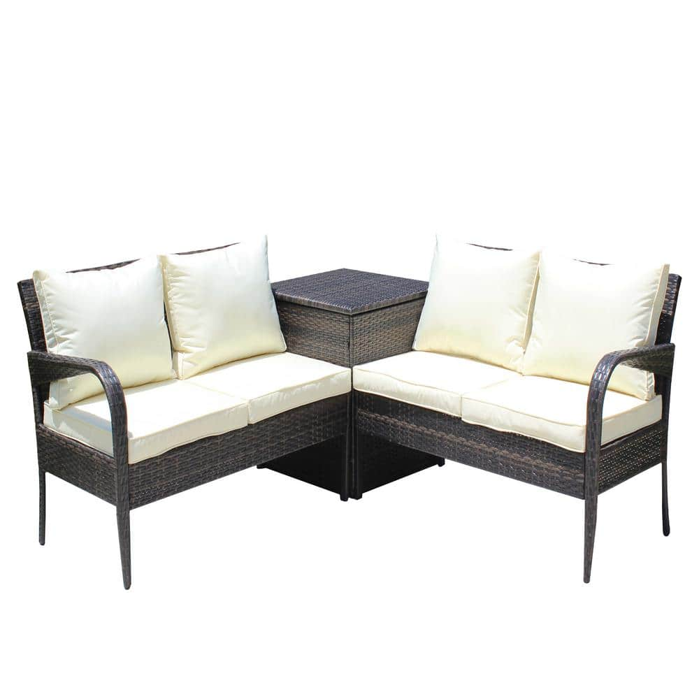 Boosicavelly 3-Piece Wicker Patio Outdoor Sectional Set With Beige ...