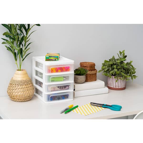 IRIS 1-Qt. Compact Desktop 4-Drawer System in White in. W x 10.5