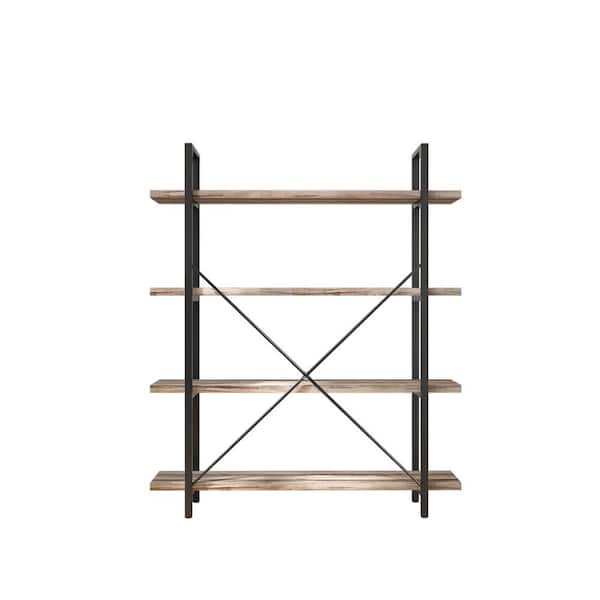 STICKON 55 in. Light Coffee Color MDF and Steel 4-Shelves Simple Etagere Bookcase