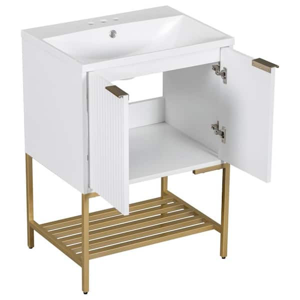 24 in. W x 18 in. D x 34 in. H Single Sink Freestanding Bath Vanity in White with White Ceramic Top