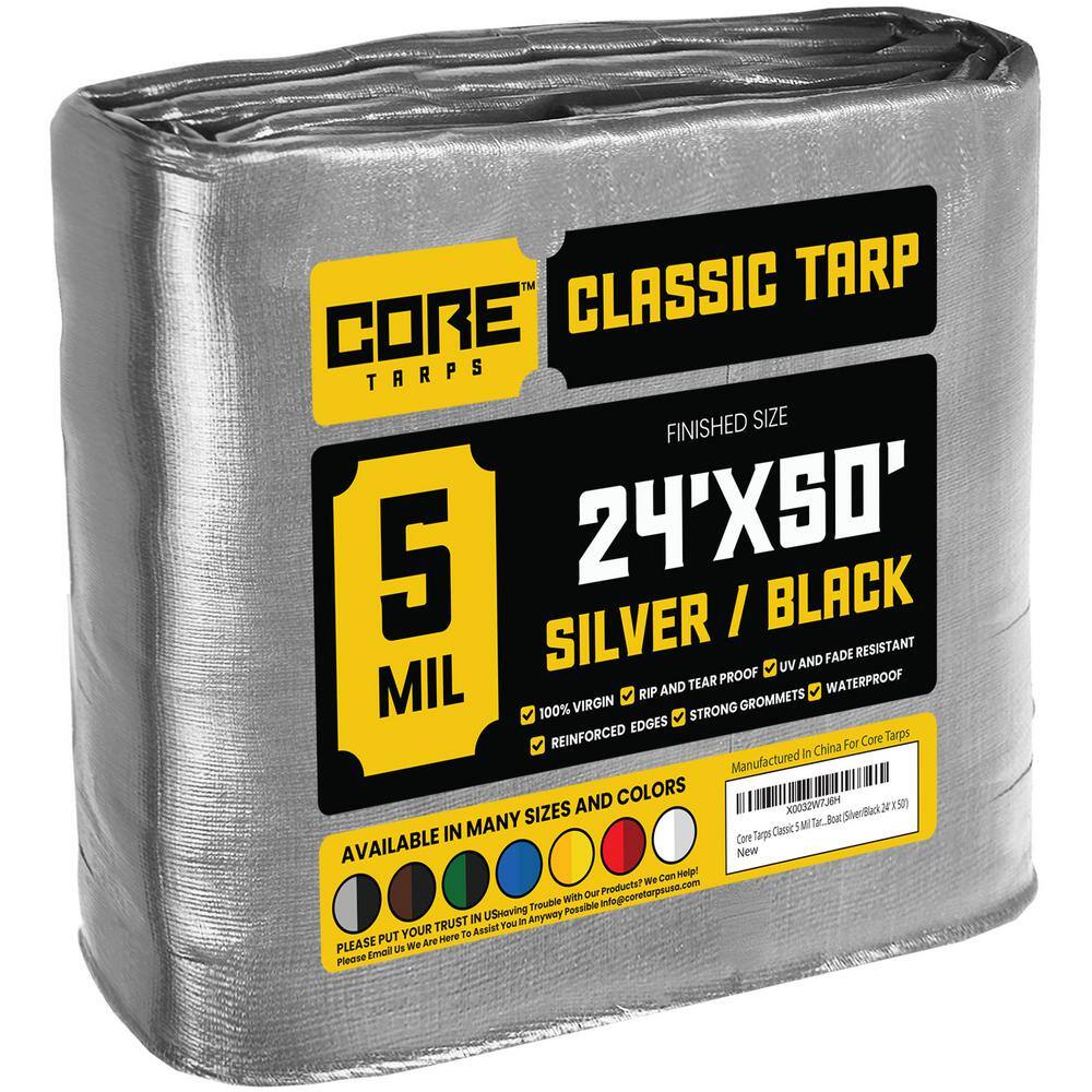 CORE TARPS 24 ft. x 50 ft. Silver/Black 5 Mil Heavy Duty Polyethylene ...