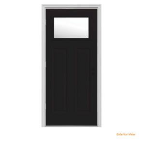 34 in. x 80 in. 1 Lite Craftsman Black Painted Steel Prehung Right-Hand Outswing Front Door w/Brickmould