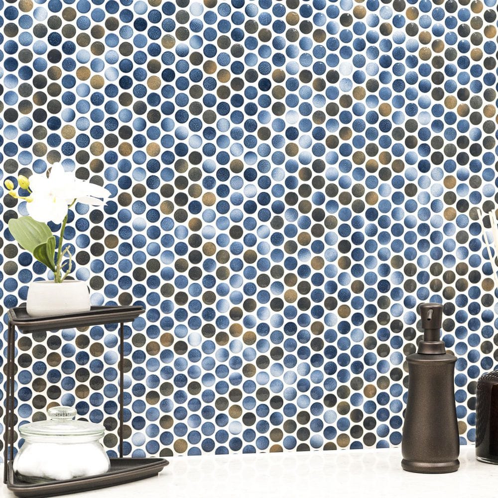 Azul Glossy Penny Round Porcelain Mosaic Tile 12" x 13"