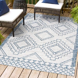 Marokko Diamond Tribal Medallion Ivory/Blue 3 ft. x 5 ft. Indoor/Outdoor Area Rug