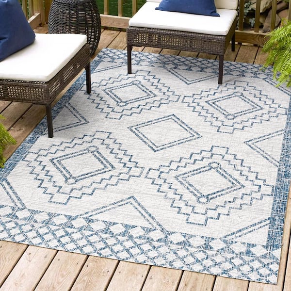 JONATHAN Y Marokko Diamond Tribal Medallion Ivory/Blue 3 ft. x 5 ft. Indoor/Outdoor Area Rug
