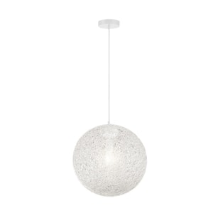 Entwined 60-Watt 1-Light White 16 in. Globe Pendant Light with White Rattan Shade and No Bulbs Included