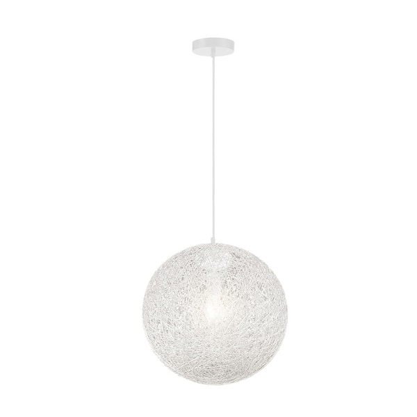 George Kovacs Entwined 60-Watt 1-Light White 16 in. Globe Pendant Light with White Rattan Shade and No Bulbs Included