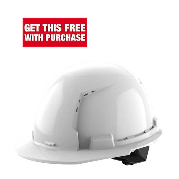 BOLT White Type 1 Class C Front Brim Vented Hard Hat with 4 Point Ratcheting Suspension