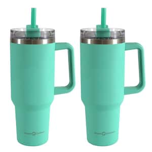 40 oz. Double Wall Stainless Steel Green Tumbler with Handle (2-pack)