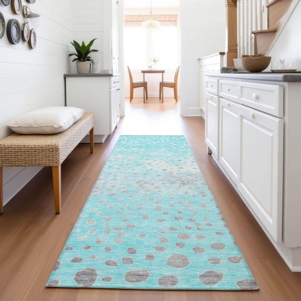 Mayfield Premium Machine Washable Abstract AMF1366 Aqua 2 ft. 3 in. x 7 ft. 6 in. Runner Rug price history on PriceWatchPro