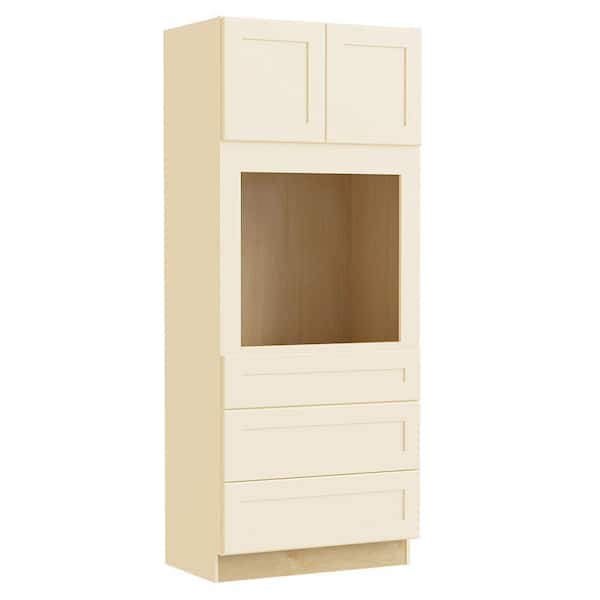 Home Decorators Collection Newport 33 in. W x 24 in. D x 84 in. H Assembled Plywood Double Oven Kitchen Cabinet in Blended Cream with Soft Close