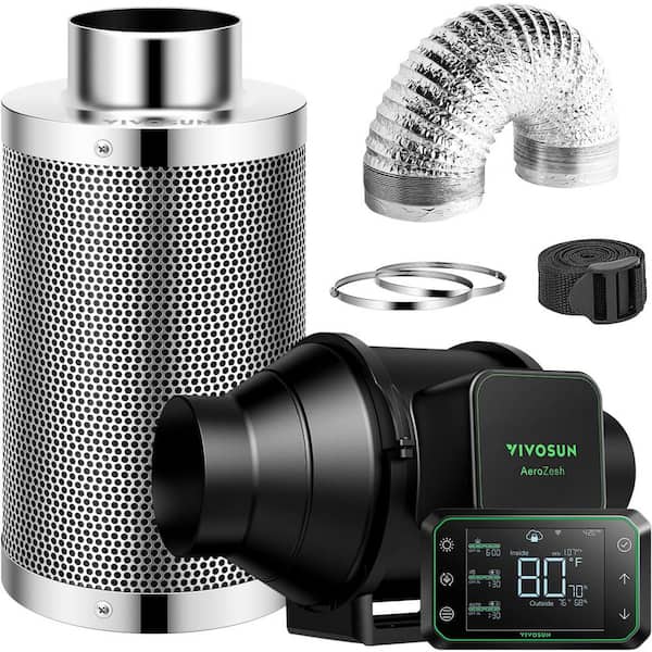 VIVOSUN AeroZesh S4 4 in. Inline Duct Fan with GrowHub E42A Controller, Carbon Filter, 8 ft. Ducting Ventilation System